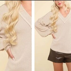 Chic Beige V-Neck Sweater for Women